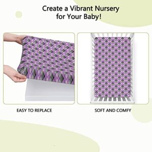 Plaid Themed Fitted Crib Sheet,Standard Crib Mattress Fitted Sheet Soft Toddler Mattress Sheet Fitted-Great for Boy or Girl Room or Nursery,28“ x52“,Lavender Violet Dimgray