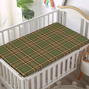 Plaid Themed Fitted Mini Crib Sheets,Portable Mini Crib Sheets Ultra Soft Material-Great for Boy or Girl Room or Nursery,24“ x38“,Olive Mustard