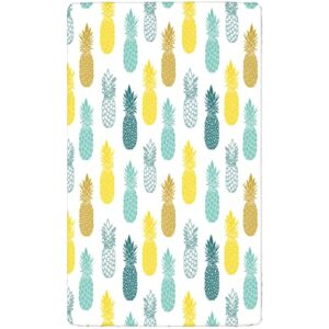 Pineapple Themed Fitted Mini Crib Sheets,Portable Mini Crib Sheets Soft and Breathable Bed Sheets-Baby Sheet for Boys Girls,24“ x38“,White and Multicolor