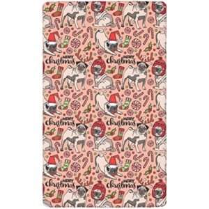 Pug Themed Fitted Mini Crib Sheets,Portable Mini Crib Sheets Soft Toddler Mattress Sheet Fitted-Baby Crib Sheets for Girl or Boy,24“ x38“,Green Rose Red