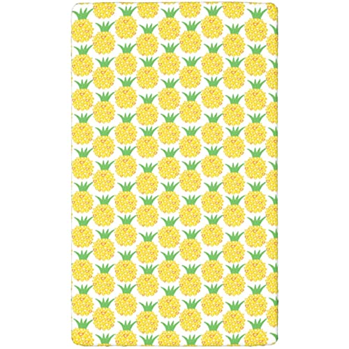 Pineapple Themed Fitted Mini Crib Sheets,Portable Mini Crib Sheets Ultra Soft Material-Baby Crib Sheets for Girl or Boy,24“ x38“,Yellow Shamrock Green