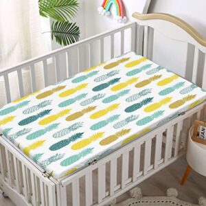 Pineapple Themed Fitted Mini Crib Sheets,Portable Mini Crib Sheets Soft and Breathable Bed Sheets-Baby Sheet for Boys Girls,24“ x38“,White and Multicolor