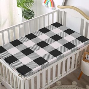 Plaid Themed Fitted Mini Crib Sheets,Portable Mini Crib Sheets Ultra Soft Material-Great for Boy or Girl Room or Nursery,24“ x38“,Pale Grey and Black