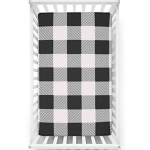 plaid themed fitted mini crib sheets,portable mini crib sheets ultra soft material-great for boy or girl room or nursery,24“ x38“,pale grey and black