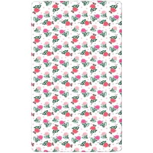 Rose Themed Fitted Mini Crib Sheets,Portable Mini Crib Sheets Soft and Breathable Bed Sheets-Great for Boy or Girl Room or Nursery,24“ x38“,Rose Dark Coral