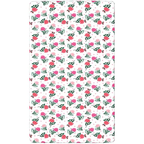 Rose Themed Fitted Mini Crib Sheets,Portable Mini Crib Sheets Soft and Breathable Bed Sheets-Great for Boy or Girl Room or Nursery,24“ x38“,Rose Dark Coral