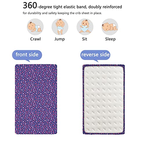 Pink Polka Dots Themed Fitted Mini Crib Sheets,Portable Mini Crib Sheets Soft Toddler Mattress Sheet Fitted-Baby Sheet for Boys Girls,24“ x38“,Magenta Pale Fuchsia Pink Dark Lavender