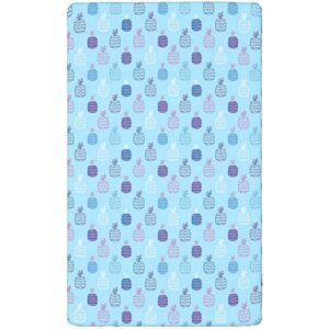 Pineapple Themed Fitted Mini Crib Sheets,Portable Mini Crib Sheets Ultra Soft Material-Baby Crib Sheets for Girl or Boy,24“ x38“,Baby Blue and Multicolor