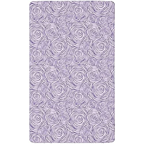 Rose Themed Fitted Mini Crib Sheets,Portable Mini Crib Sheets Soft Toddler Mattress Sheet Fitted-Great for Boy or Girl Room or Nursery,24“ x38“,Blue Violet Pale Mauve