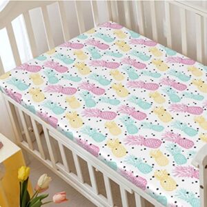 Pineapple Themed Fitted Crib Sheet,Standard Crib Mattress Fitted Sheet Soft and Breathable Bed Sheets-Baby Crib Sheets for Girl or Boy,28“ x52“,Earth Yellow Magenta Seafoam Dark Taupe