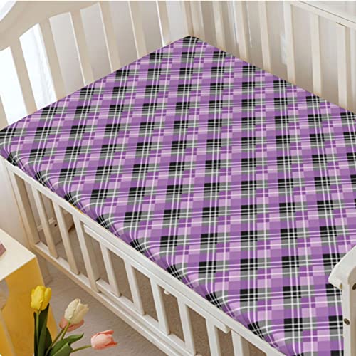 Plaid Themed Fitted Crib Sheet,Standard Crib Mattress Fitted Sheet Soft Toddler Mattress Sheet Fitted-Great for Boy or Girl Room or Nursery,28“ x52“,Lavender Violet Dimgray