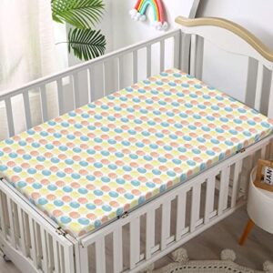 Pastel Themed Fitted Mini Crib Sheets,Portable Mini Crib Sheets Ultra Soft Material-Great for Boy or Girl Room or Nursery,24“ x38“,Salmon Pale Blue Yellow