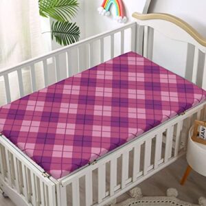 Plaid Themed Fitted Crib Sheet,Standard Crib Mattress Fitted Sheet Soft and Breathable Bed Sheets-Baby Crib Sheets for Girl or Boy,28“ x52“,Dark Magenta Pale Fuchsia