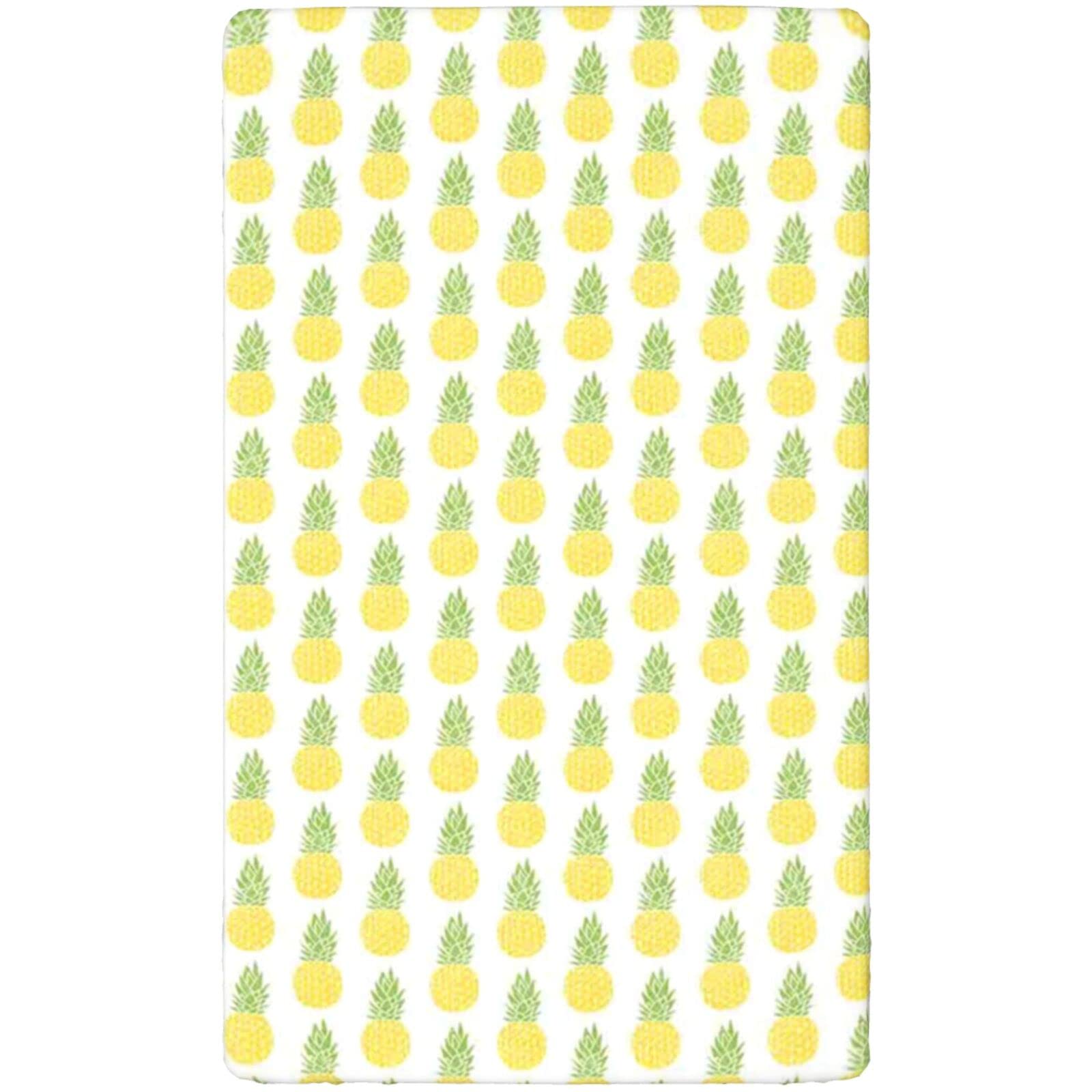 Pineapple Themed Fitted Mini Crib Sheets,Portable Mini Crib Sheets Soft & Stretchy Fitted Crib Sheet-Crib Mattress Sheet or Toddler Bed Sheet,24“ x38“,Yellow Green White