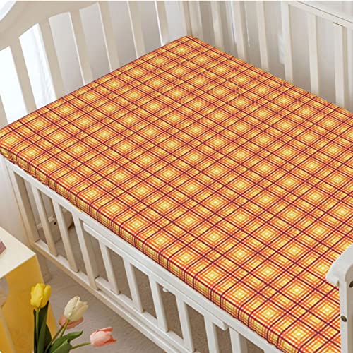 Plaid Themed Fitted Crib Sheet,Standard Crib Mattress Fitted Sheet Soft Toddler Mattress Sheet Fitted-Great for Boy or Girl Room or Nursery,28“ x52“,Burgundy Vermilion