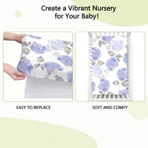 Rose Themed Fitted Mini Crib Sheets,Portable Mini Crib Sheets Soft & Stretchy Fitted Crib Sheet-Crib Mattress Sheet or Toddler Bed Sheet,24“ x38“,Blue White