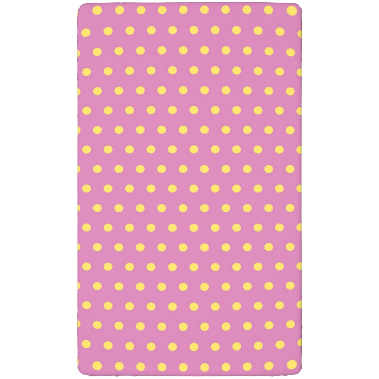 Polka Dot Themed Fitted Mini Crib Sheets,Portable Mini Crib Sheets Soft & Stretchy Fitted Crib Sheet-Baby Sheet for Boys Girls,24“ x38“,Mustard Pale Fuchsia