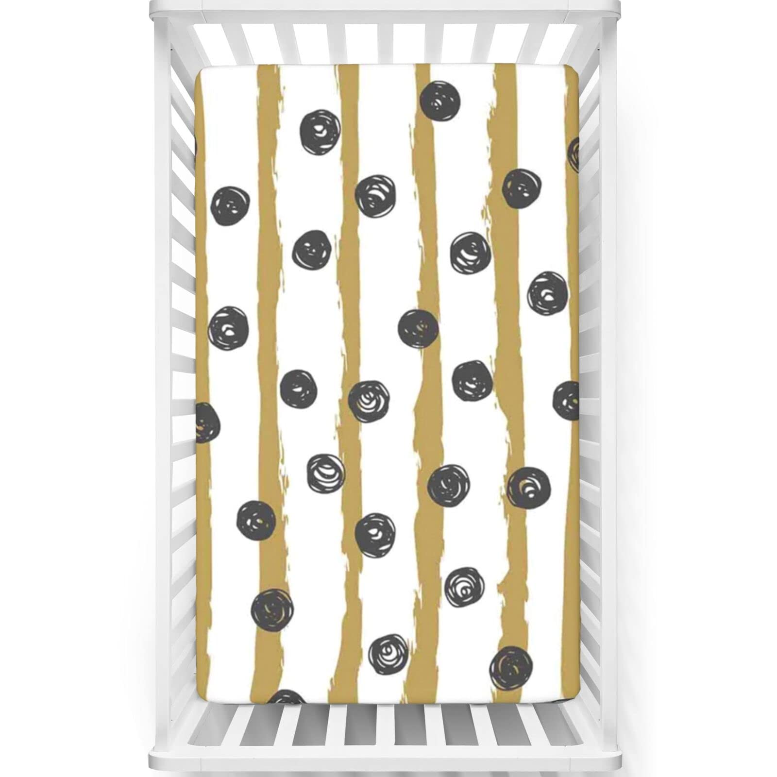 Polka Dot Themed Fitted Mini Crib Sheets,Portable Mini Crib Sheets Soft Toddler Mattress Sheet Fitted-Crib Mattress Sheet or Toddler Bed Sheet,24“ x38“,Pale Brown Charcoal Grey