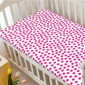 Pink Polka Dots Themed Fitted Crib Sheet,Standard Crib Mattress Fitted Sheet Toddler Bed Mattress Sheets-Baby Crib Sheets for Girl or Boy,28“ x52“,Pink White