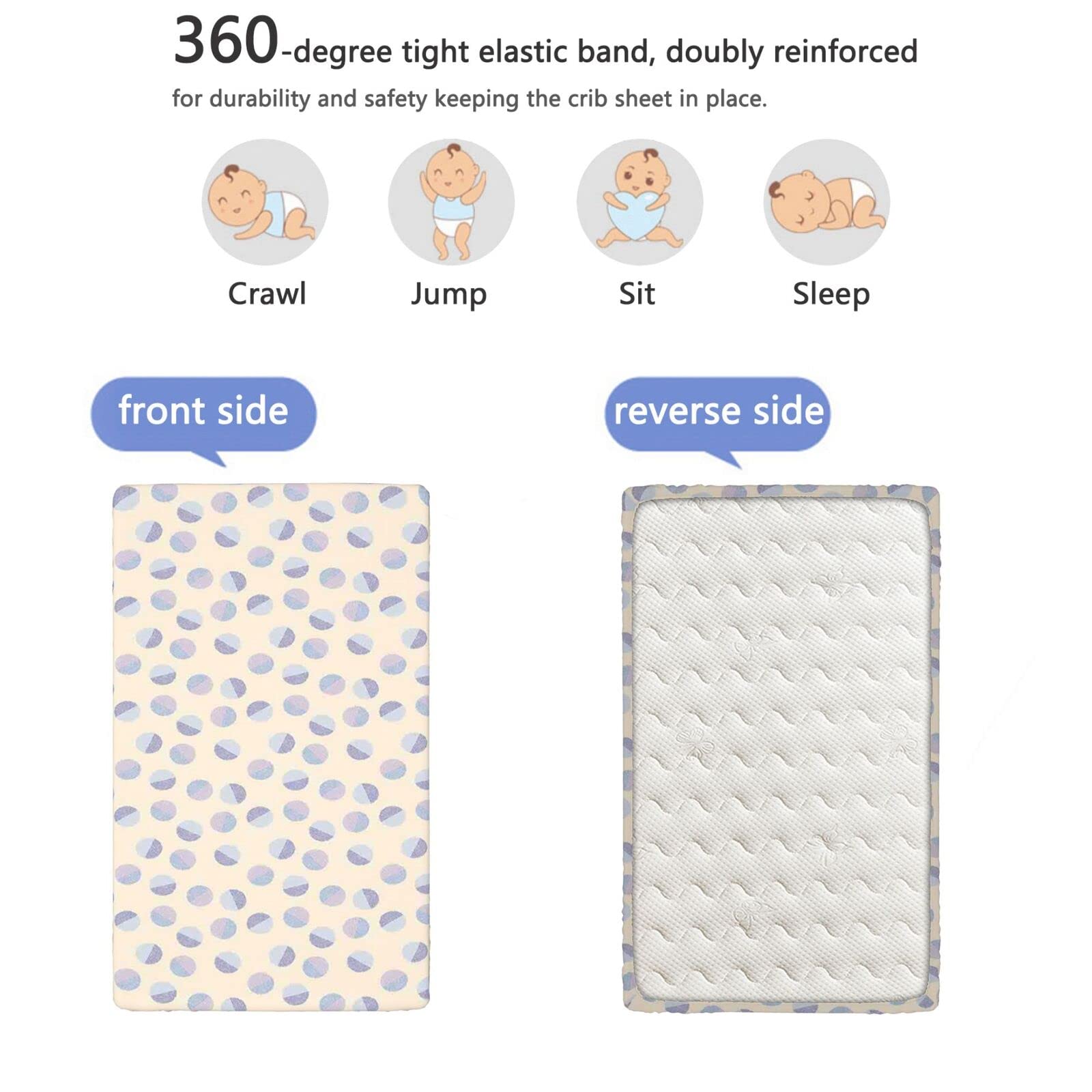 Polka Dot Themed Fitted Mini Crib Sheets,Portable Mini Crib Sheets Toddler Bed Mattress Sheets-Crib Mattress Sheet or Toddler Bed Sheet,24“ x38“,Multicolor