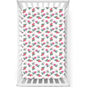 Rose Themed Fitted Mini Crib Sheets,Portable Mini Crib Sheets Soft and Breathable Bed Sheets-Great for Boy or Girl Room or Nursery,24“ x38“,Rose Dark Coral