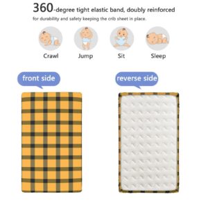 Plaid Themed Fitted Mini Crib Sheets,Portable Mini Crib Sheets Toddler Bed Mattress Sheets-Crib Mattress Sheet or Toddler Bed Sheet,24“ x38“,Black and Pale Orange