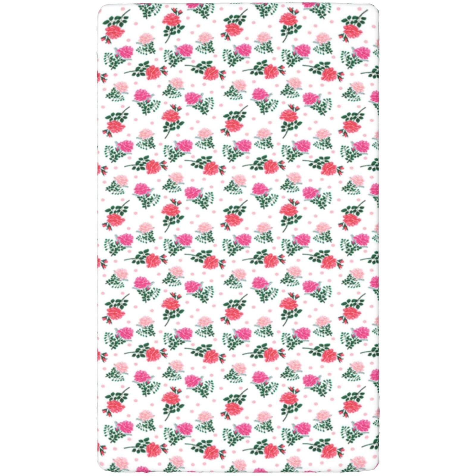 Rose Themed Fitted Mini Crib Sheets,Portable Mini Crib Sheets Soft and Breathable Bed Sheets-Great for Boy or Girl Room or Nursery,24“ x38“,Rose Dark Coral