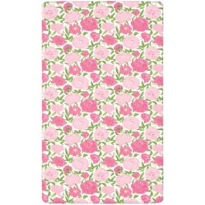 Peony Themed Fitted Crib Sheet,Standard Crib Mattress Fitted Sheet Soft and Breathable Bed Sheets-Baby Sheet for Boys Girls,28“ x52“,Pale Pink Lime Green Dried Rose Olive Green