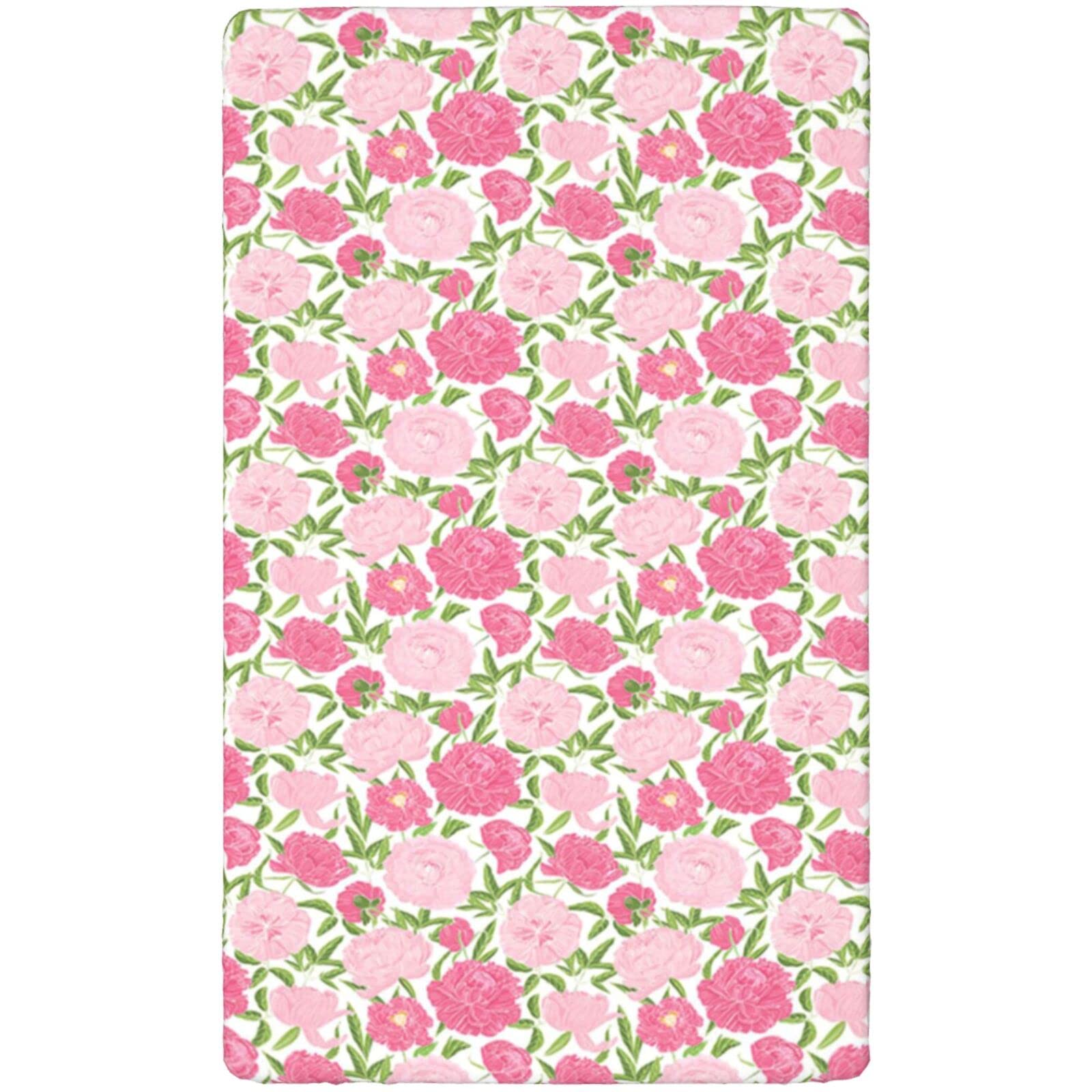 Peony Themed Fitted Crib Sheet,Standard Crib Mattress Fitted Sheet Soft and Breathable Bed Sheets-Baby Sheet for Boys Girls,28“ x52“,Pale Pink Lime Green Dried Rose Olive Green