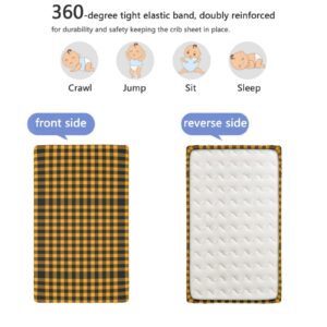 Plaid Themed Fitted Mini Crib Sheets,Portable Mini Crib Sheets Soft & Stretchy Fitted Crib Sheet-Baby Sheet for Boys Girls,24“ x38“,Black and Orange