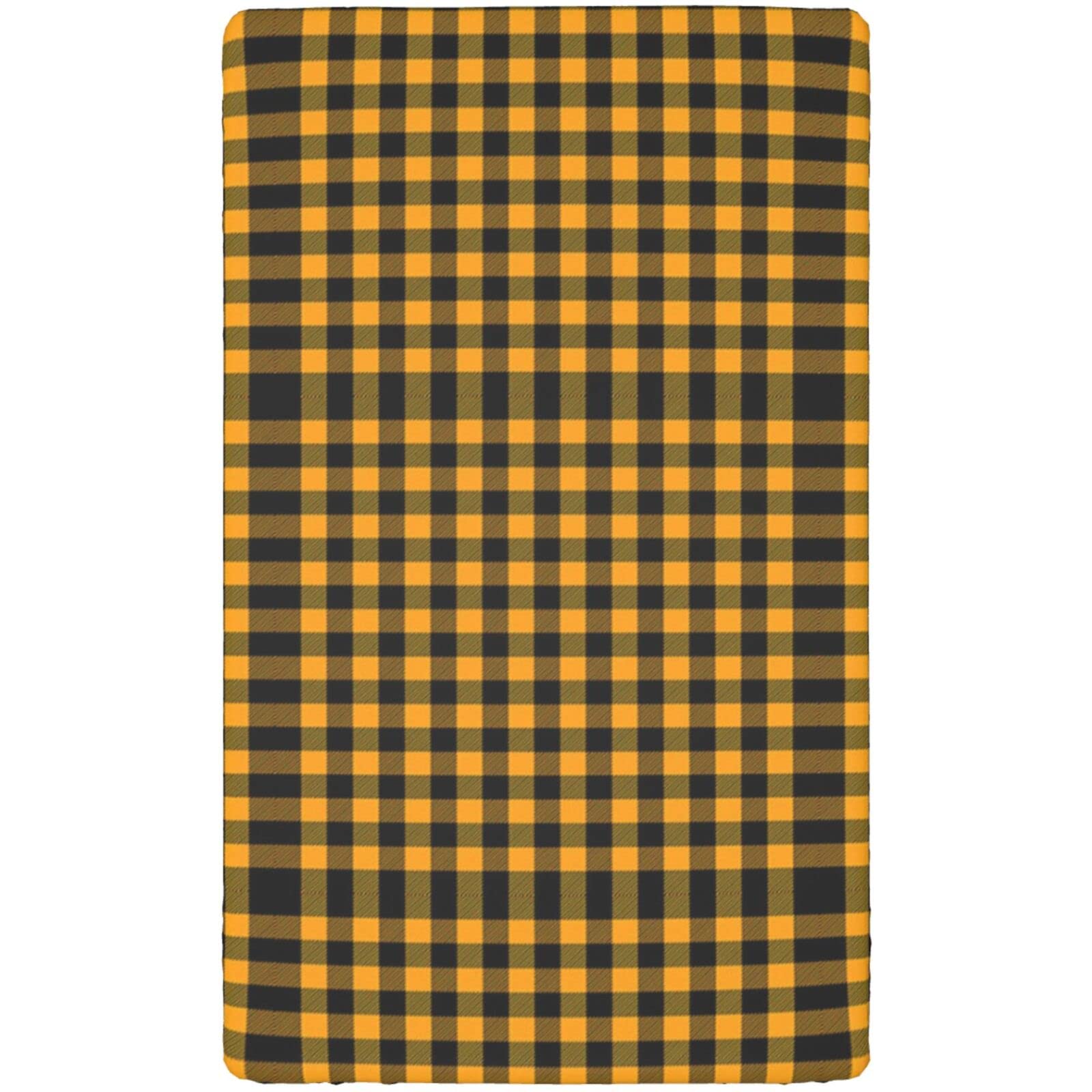 Plaid Themed Fitted Mini Crib Sheets,Portable Mini Crib Sheets Soft & Stretchy Fitted Crib Sheet-Baby Sheet for Boys Girls,24“ x38“,Black and Orange