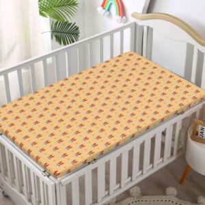 Puppy Themed Fitted Mini Crib Sheets,Portable Mini Crib Sheets Toddler Bed Mattress Sheets-Crib Mattress Sheet or Toddler Bed Sheet,24“ x38“,Pastel Brown Pale Vermilion White