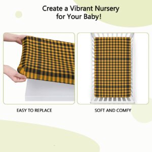 Plaid Themed Fitted Mini Crib Sheets,Portable Mini Crib Sheets Soft & Stretchy Fitted Crib Sheet-Baby Sheet for Boys Girls,24“ x38“,Black and Orange