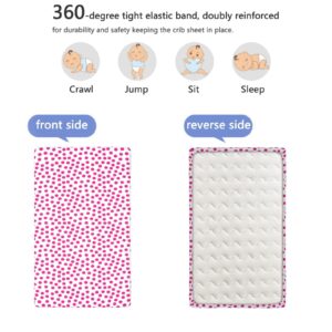 Pink Polka Dots Themed Fitted Crib Sheet,Standard Crib Mattress Fitted Sheet Toddler Bed Mattress Sheets-Baby Crib Sheets for Girl or Boy,28“ x52“,Pink White