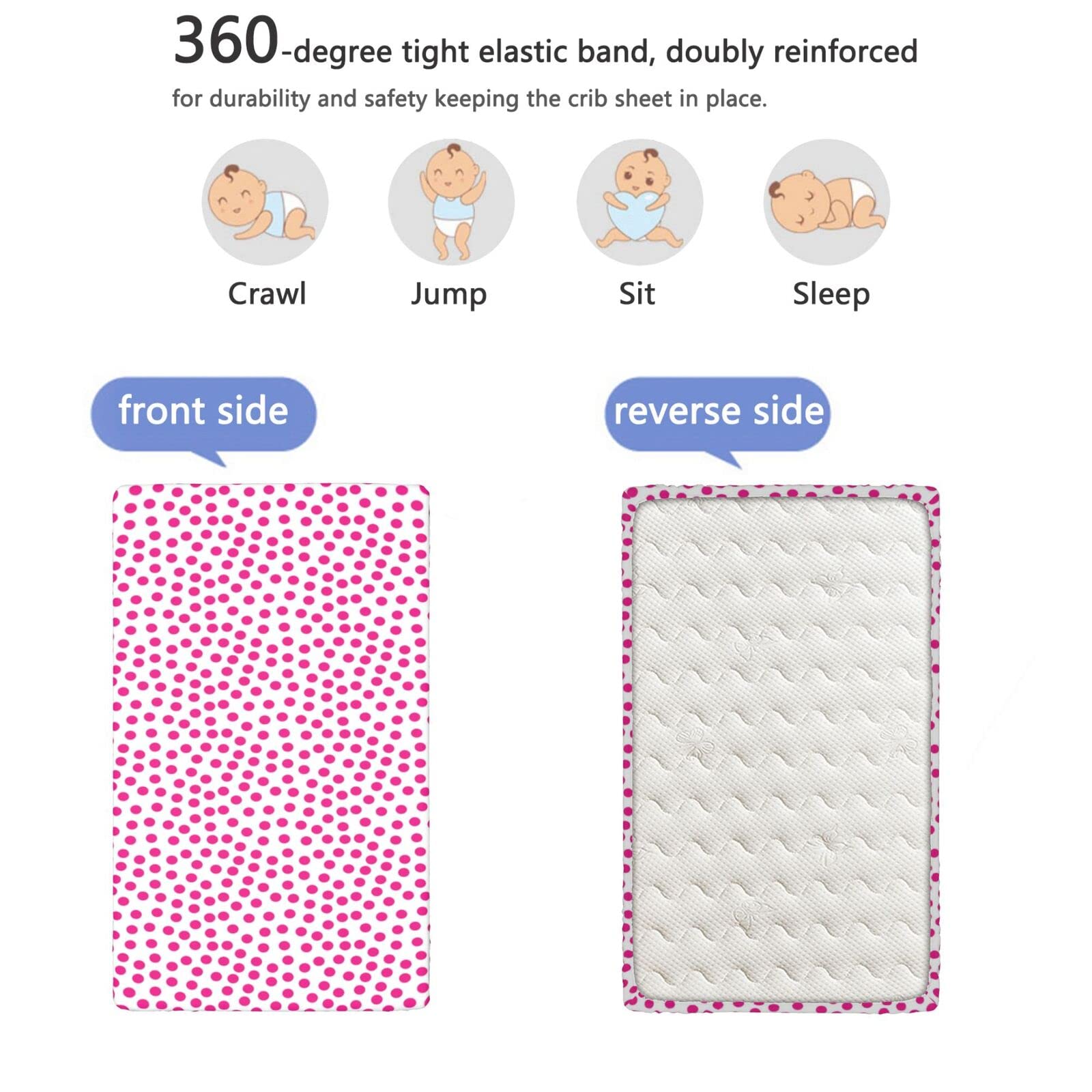 Pink Polka Dots Themed Fitted Crib Sheet,Standard Crib Mattress Fitted Sheet Toddler Bed Mattress Sheets-Baby Crib Sheets for Girl or Boy,28“ x52“,Pink White