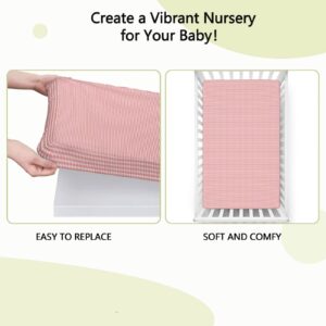 Pink Gingham Themed Fitted Crib Sheet,Standard Crib Mattress Fitted Sheet Soft and Breathable Bed Sheets-Great for Boy or Girl Room or Nursery,28“ x52“,Blush Dried Rose