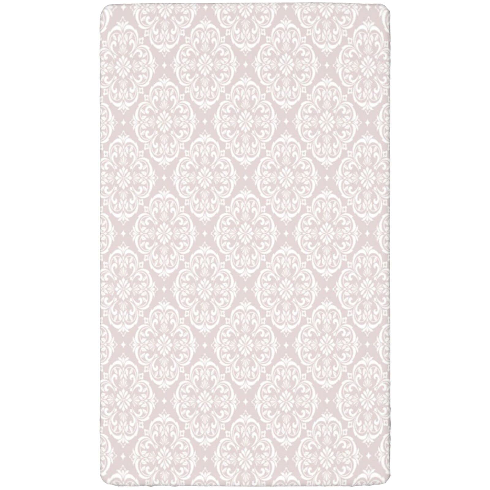 Pastel Themed Fitted Mini Crib Sheets,Portable Mini Crib Sheets Soft & Stretchy Fitted Crib Sheet-Crib Mattress Sheet or Toddler Bed Sheet,24“ x38“,Pale Rose White