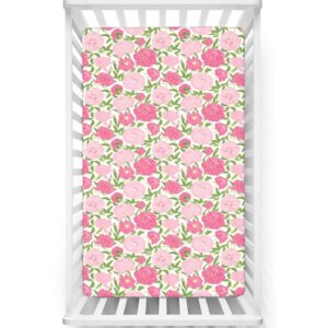 peony themed fitted crib sheet,standard crib mattress fitted sheet soft and breathable bed sheets-baby sheet for boys girls,28“ x52“,pale pink lime green dried rose olive green