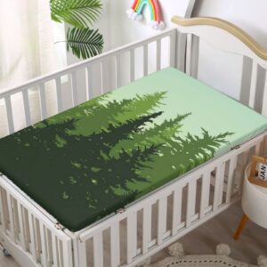 Pine Tree Themed Fitted Mini Crib Sheets,Portable Mini Crib Sheets Soft & Stretchy Fitted Crib Sheet-Great for Boy or Girl Room or Nursery,24“ x38“,Forest Green Mint Green