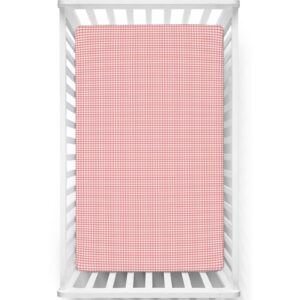 pink gingham themed fitted crib sheet,standard crib mattress fitted sheet soft and breathable bed sheets-great for boy or girl room or nursery,28“ x52“,blush dried rose