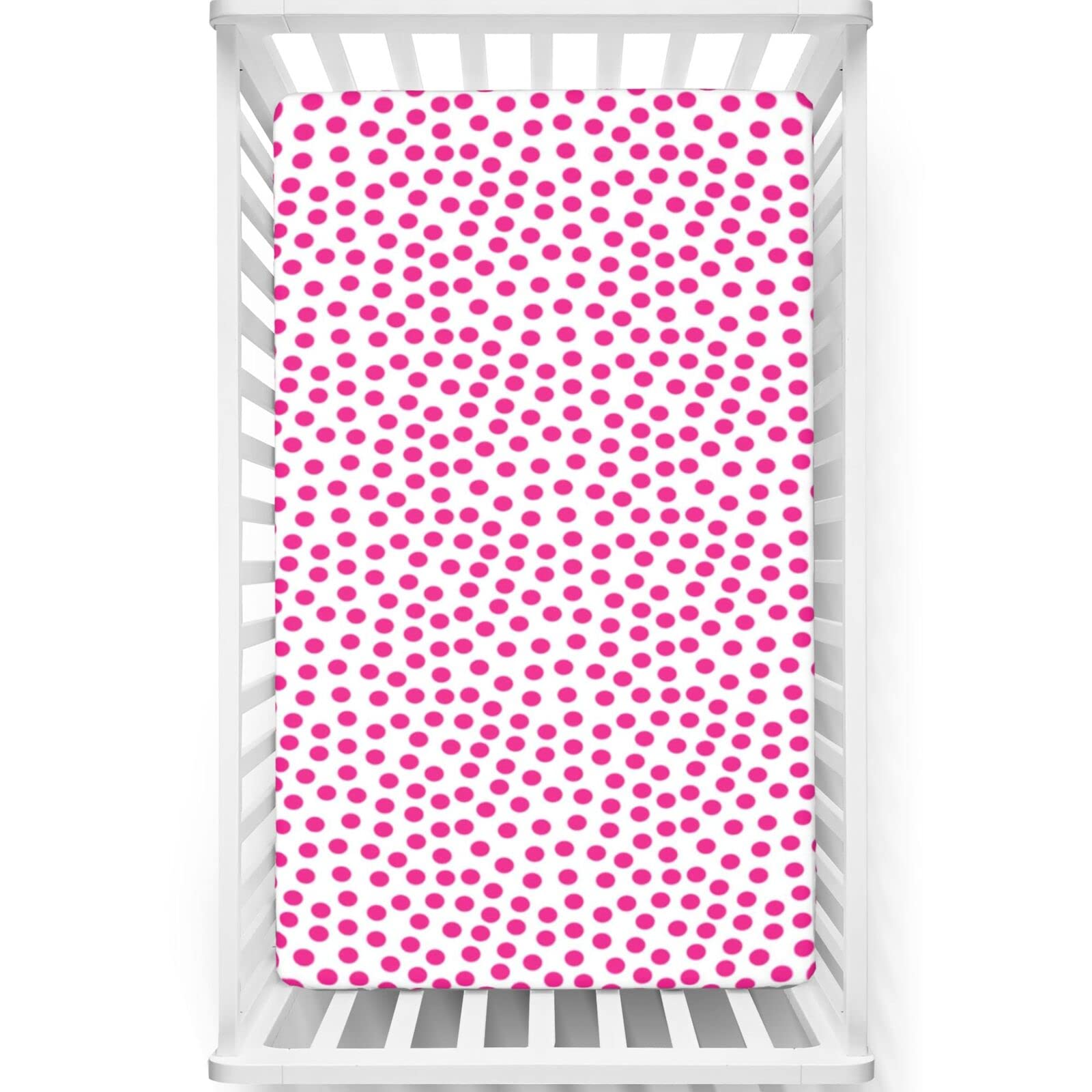 Pink Polka Dots Themed Fitted Crib Sheet,Standard Crib Mattress Fitted Sheet Toddler Bed Mattress Sheets-Baby Crib Sheets for Girl or Boy,28“ x52“,Pink White