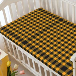 Plaid Themed Fitted Mini Crib Sheets,Portable Mini Crib Sheets Soft & Stretchy Fitted Crib Sheet-Baby Sheet for Boys Girls,24“ x38“,Black and Orange