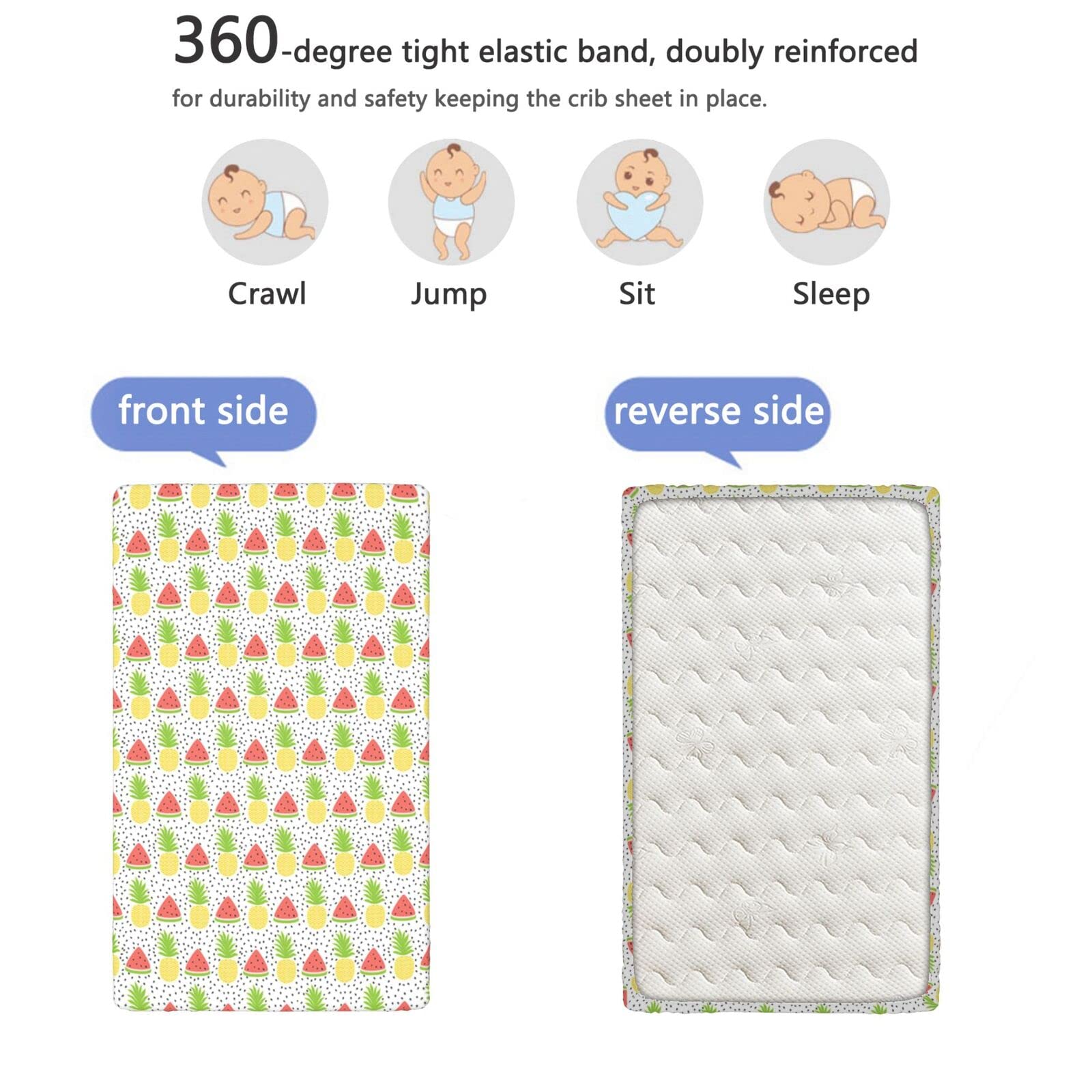 Pineapple Themed Fitted Crib Sheet,Standard Crib Mattress Fitted Sheet Soft and Breathable Bed Sheets-Baby Sheet for Boys Girls,28“ x52“,Coral Green Charcoal Grey and Yellow