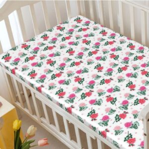 Rose Themed Fitted Mini Crib Sheets,Portable Mini Crib Sheets Soft and Breathable Bed Sheets-Great for Boy or Girl Room or Nursery,24“ x38“,Rose Dark Coral