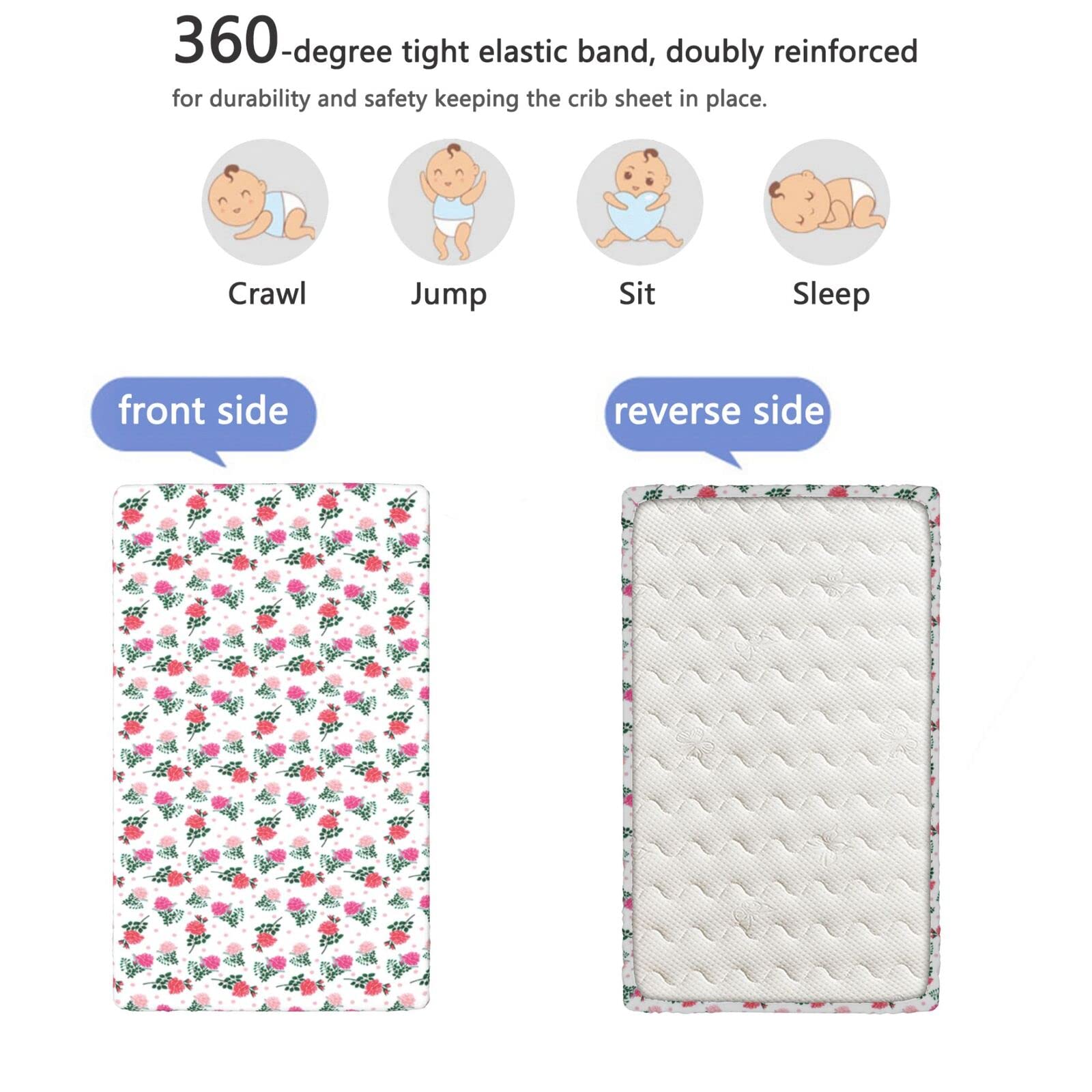 Rose Themed Fitted Mini Crib Sheets,Portable Mini Crib Sheets Soft and Breathable Bed Sheets-Great for Boy or Girl Room or Nursery,24“ x38“,Rose Dark Coral