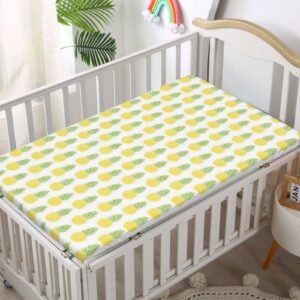 Pineapple Themed Fitted Mini Crib Sheets,Portable Mini Crib Sheets Soft & Stretchy Fitted Crib Sheet-Crib Mattress Sheet or Toddler Bed Sheet,24“ x38“,Yellow Green White