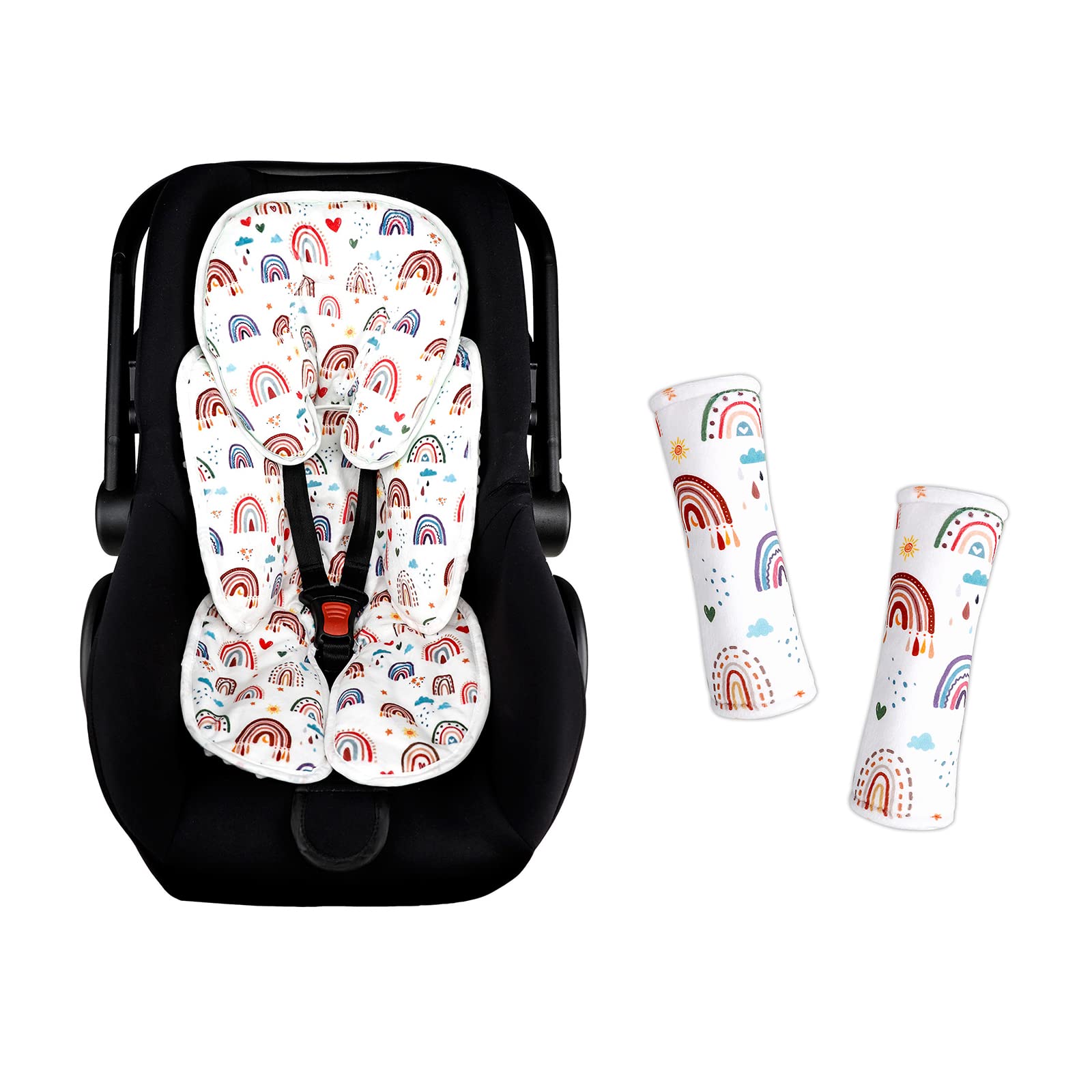 2-in-1 Car Seat Insert, CarSeat Head and Body Support, Cushion for Stroller, Swing, Bouncer, Baby Car Seat Strap Covers Shoulder Pads for Baby Kid