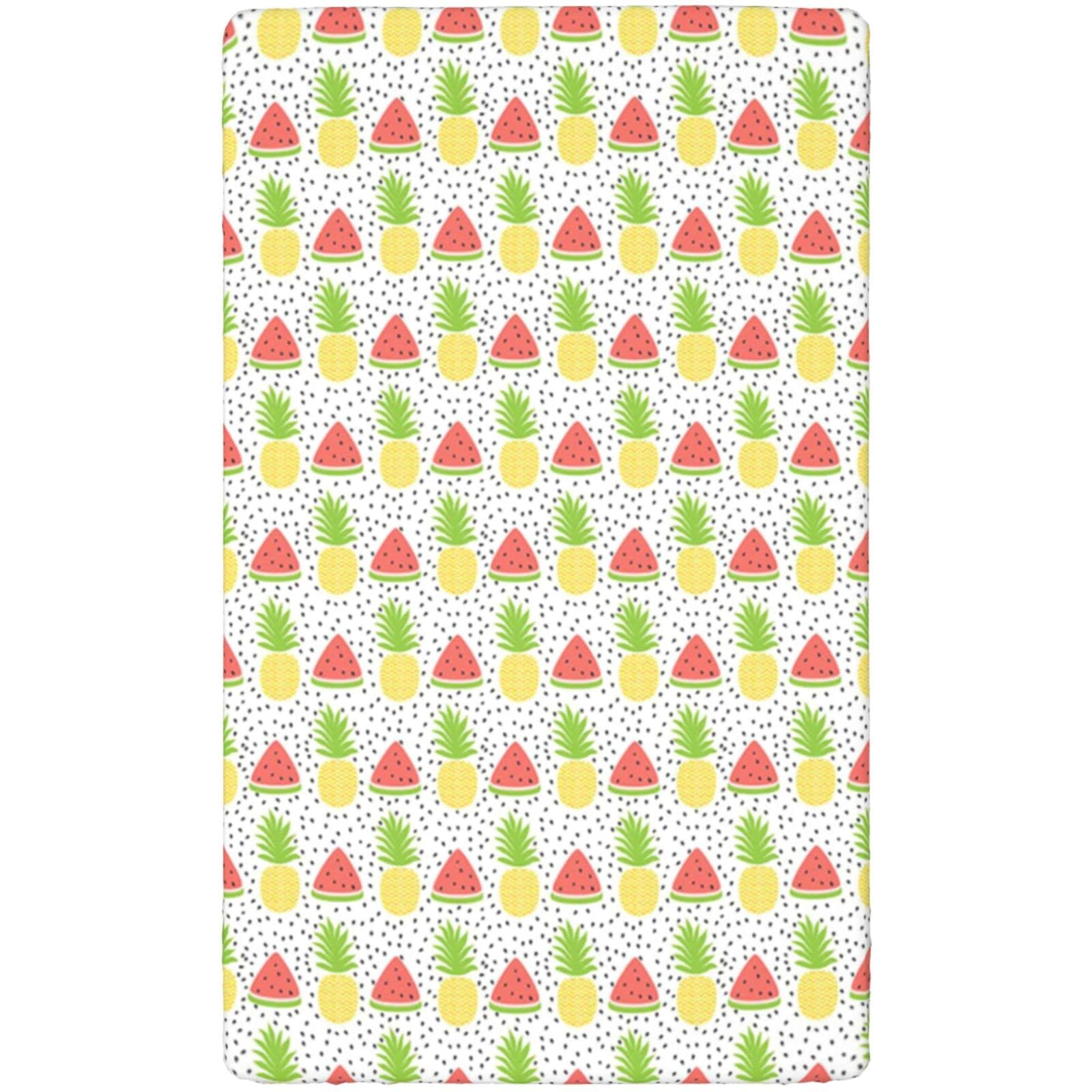 Pineapple Themed Fitted Crib Sheet,Standard Crib Mattress Fitted Sheet Soft and Breathable Bed Sheets-Baby Sheet for Boys Girls,28“ x52“,Coral Green Charcoal Grey and Yellow