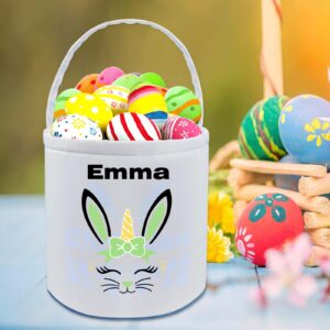 Personalized Easter Basket for Girls Boys with Handle Custom Easter Canvas Tote Bags with Name Buny Gifts