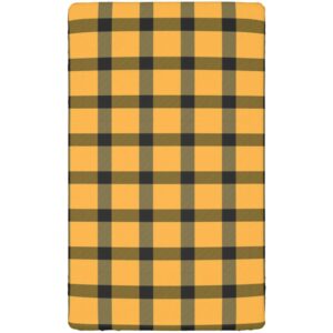 Plaid Themed Fitted Mini Crib Sheets,Portable Mini Crib Sheets Toddler Bed Mattress Sheets-Crib Mattress Sheet or Toddler Bed Sheet,24“ x38“,Black and Pale Orange